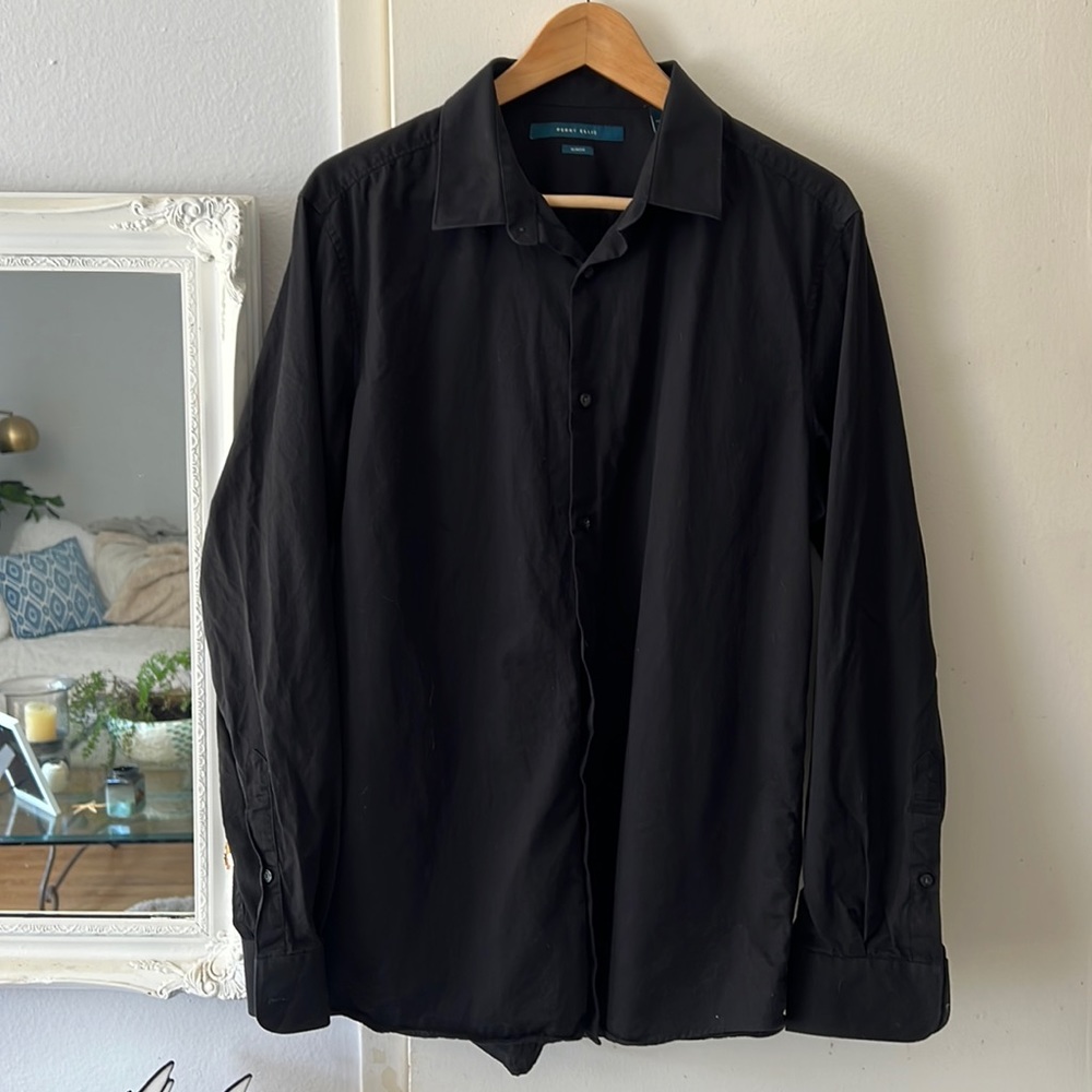 Perry Ellis black collared shirt L slim fit